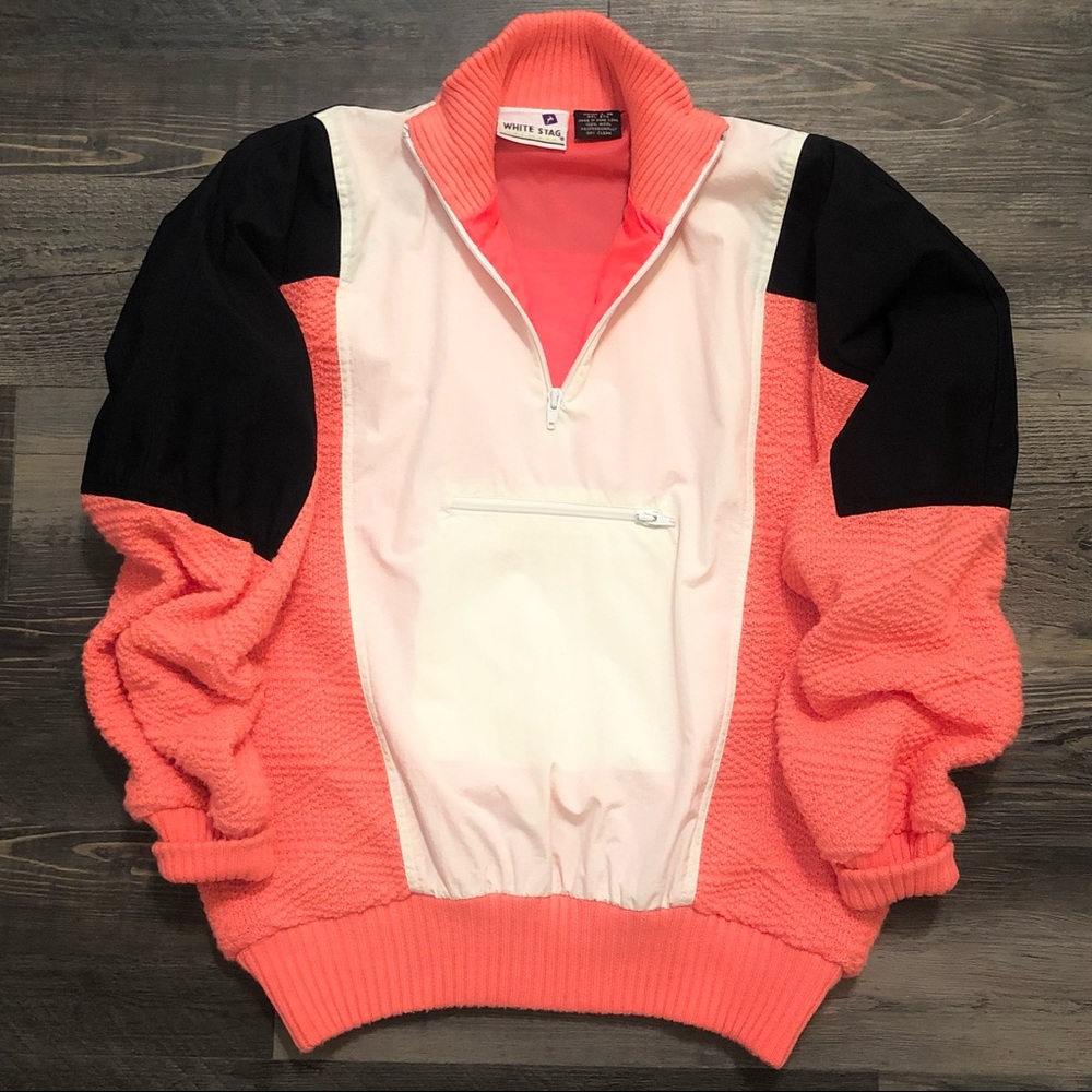 White Stage Vintage 100% wool windbreaker hot pink /orange - size M